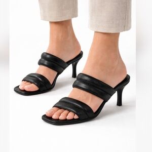 Pedro Garcia Clea Pebble Nappa Mule Heel Sandals Size 39 1/2 US 8.5 in Black